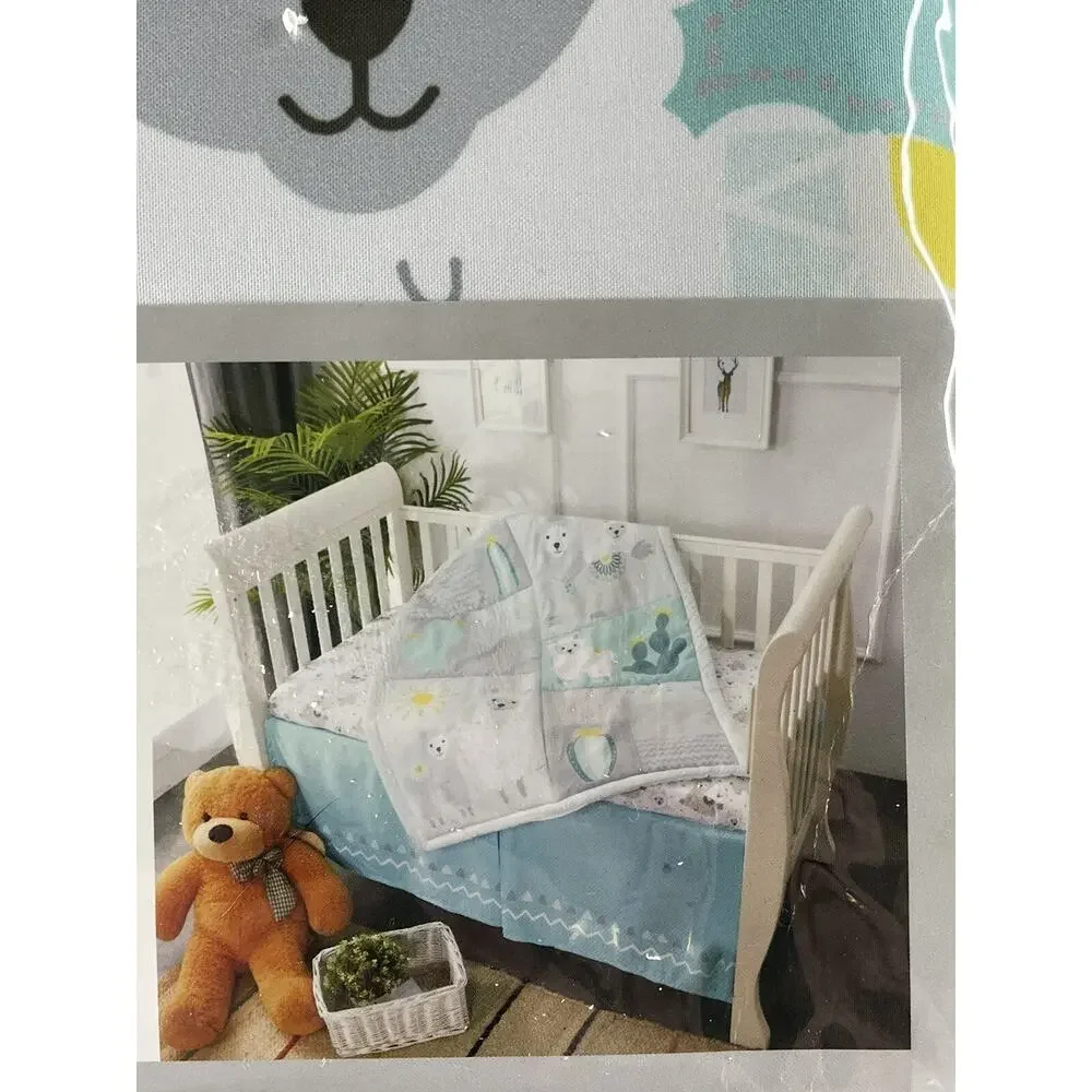 La Premura Baby Nursery Turquoise and Grey Crib Bedding 3 Piece Set Baby Llama